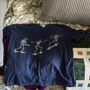 Urban Outfitters Navy Tee with White Skateboarding Skeletons